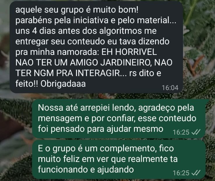 Mensagem de leitora sobre o grupo de cultivo